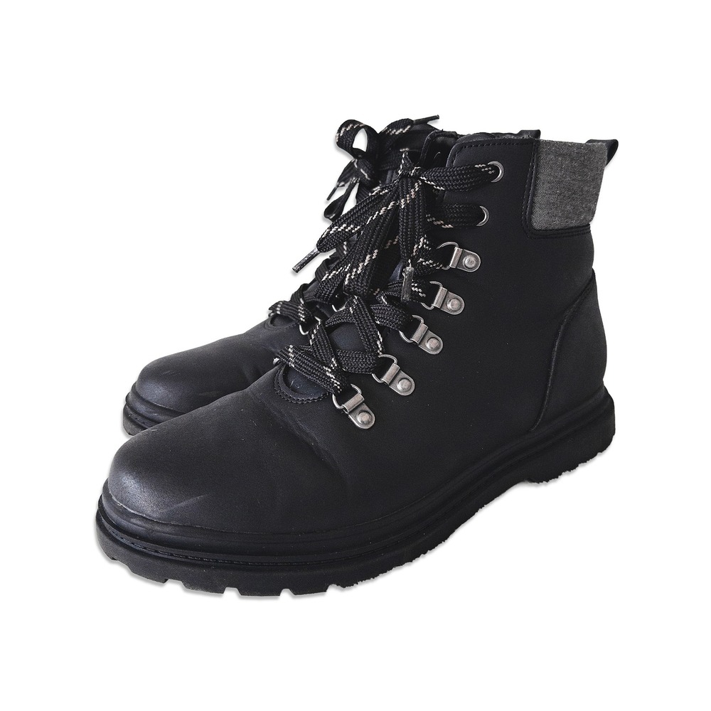 Universal Thread Combat Boots Women 6‎ Black Faux Leather Lace Up Side Zip Lug